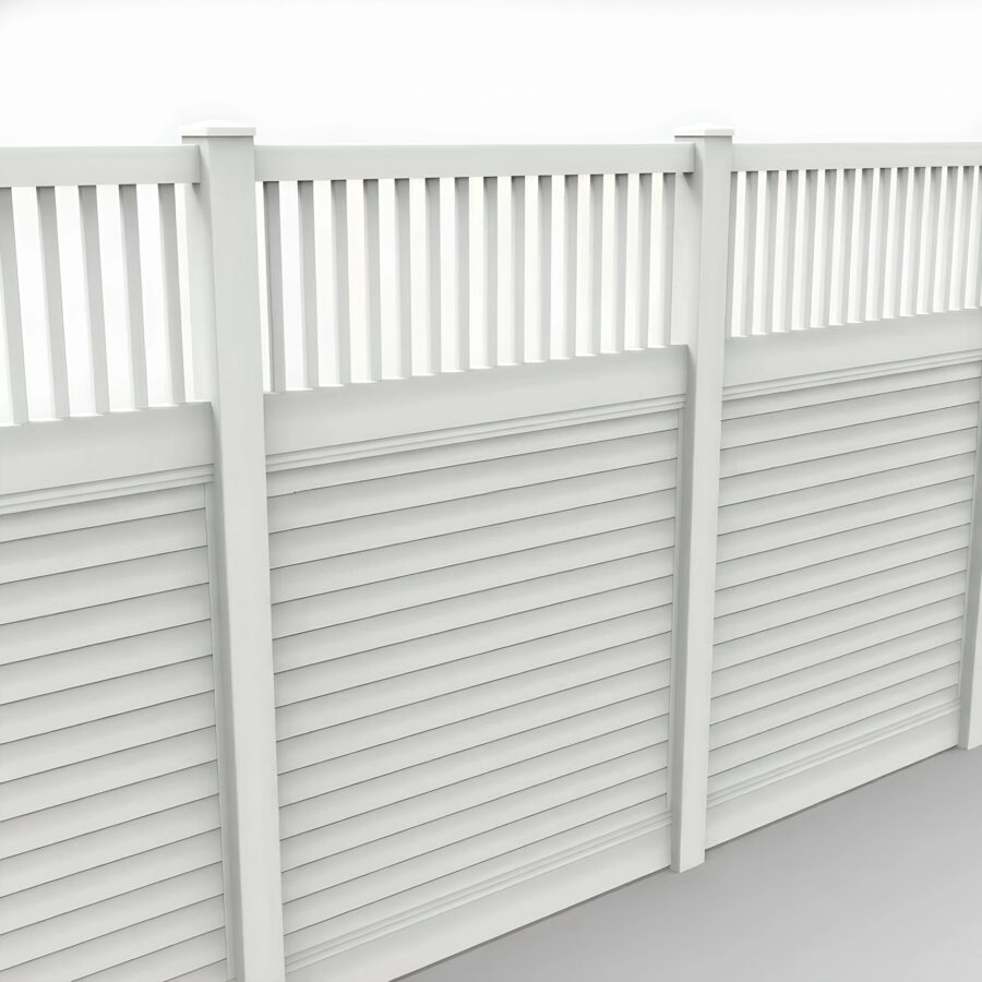 Vinyl Horizontal Privacy Fence Panel w/Vertical Picket Top, 8ft height 6ft width, White