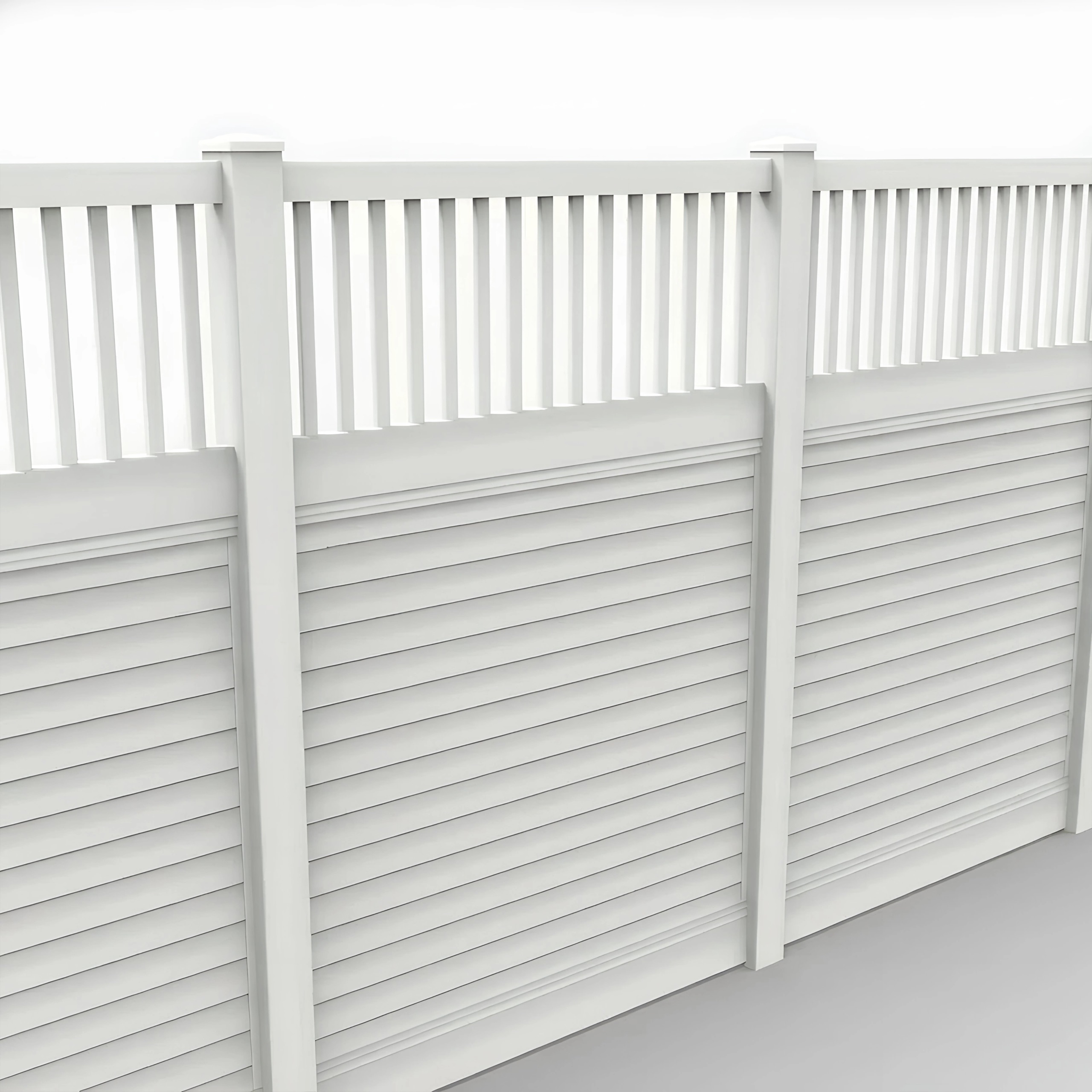 White Vinyl Horizontal Privacy Fence Panel w/Vertical Picket Top, 8ft height 6ft width, White - Image 1