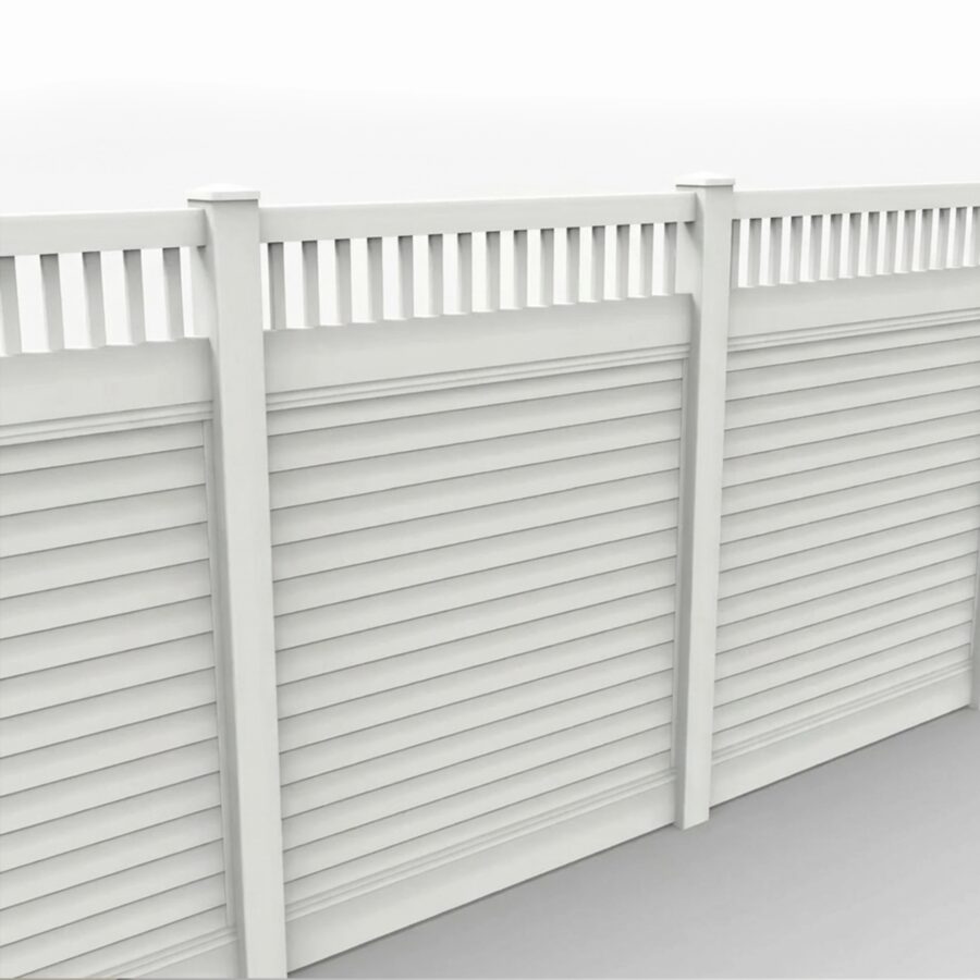 Vinyl Horizontal Privacy Fence Panel w/Vertical Picket Top, 7ft height 6ft width, White
