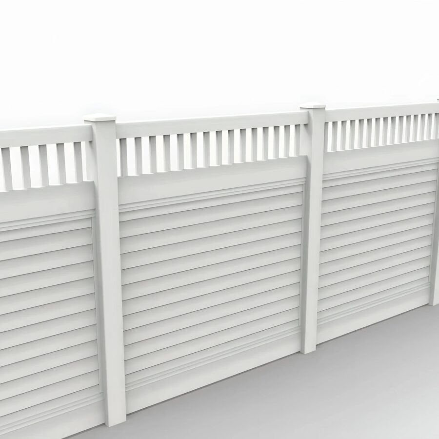 Vinyl Horizontal Privacy Fence Panel w/Vertical Picket Top, 6ft height 6ft width, White