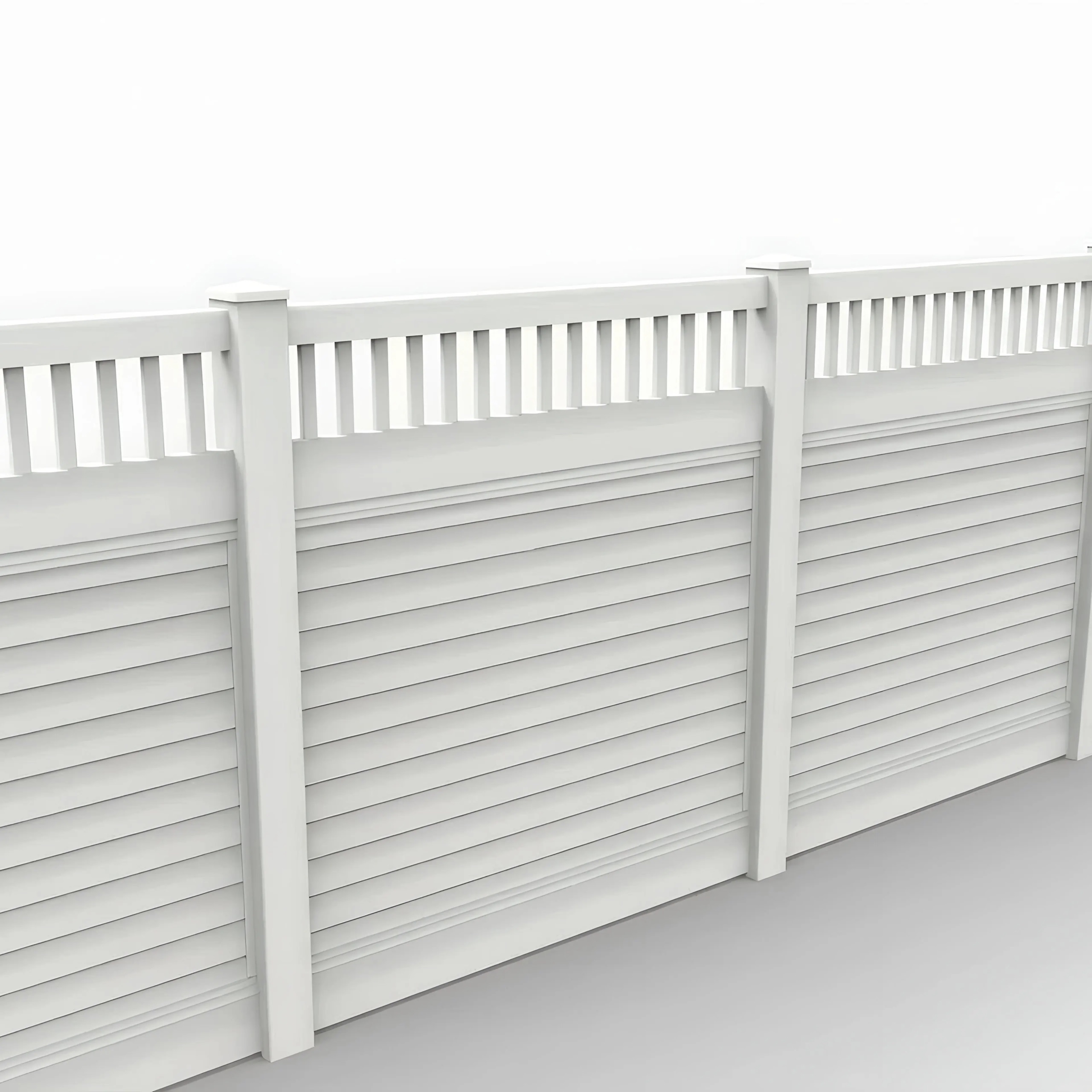 White Vinyl Horizontal Privacy Fence Panel w/Vertical Picket Top, 6ft height 6ft width, White - Image 1