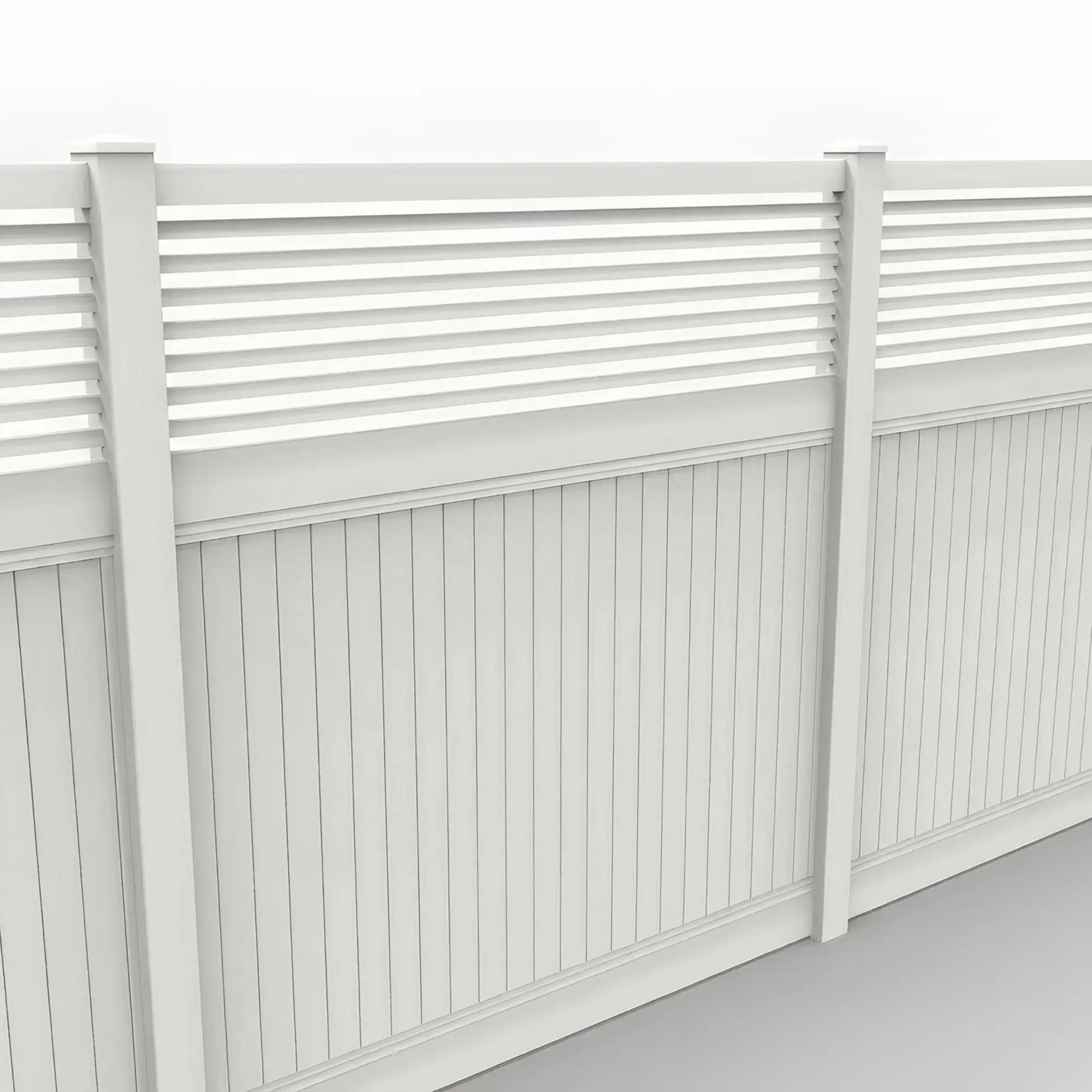 White Vinyl Vertical Privacy Fence Panel w/Horizontal Picket Top, 8ft height 8ft width, White - Image 1