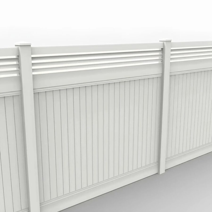 Vinyl Vertical Privacy Fence Panel w/Horizontal Picket Top, 7ft height 8ft width, White