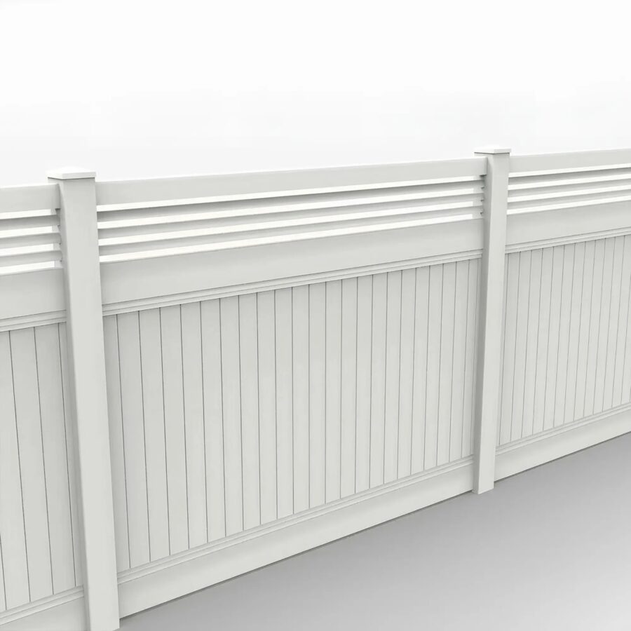 Vinyl Vertical Privacy Fence Panel w/Horizontal Picket Top, 6ft height 8ft width, White