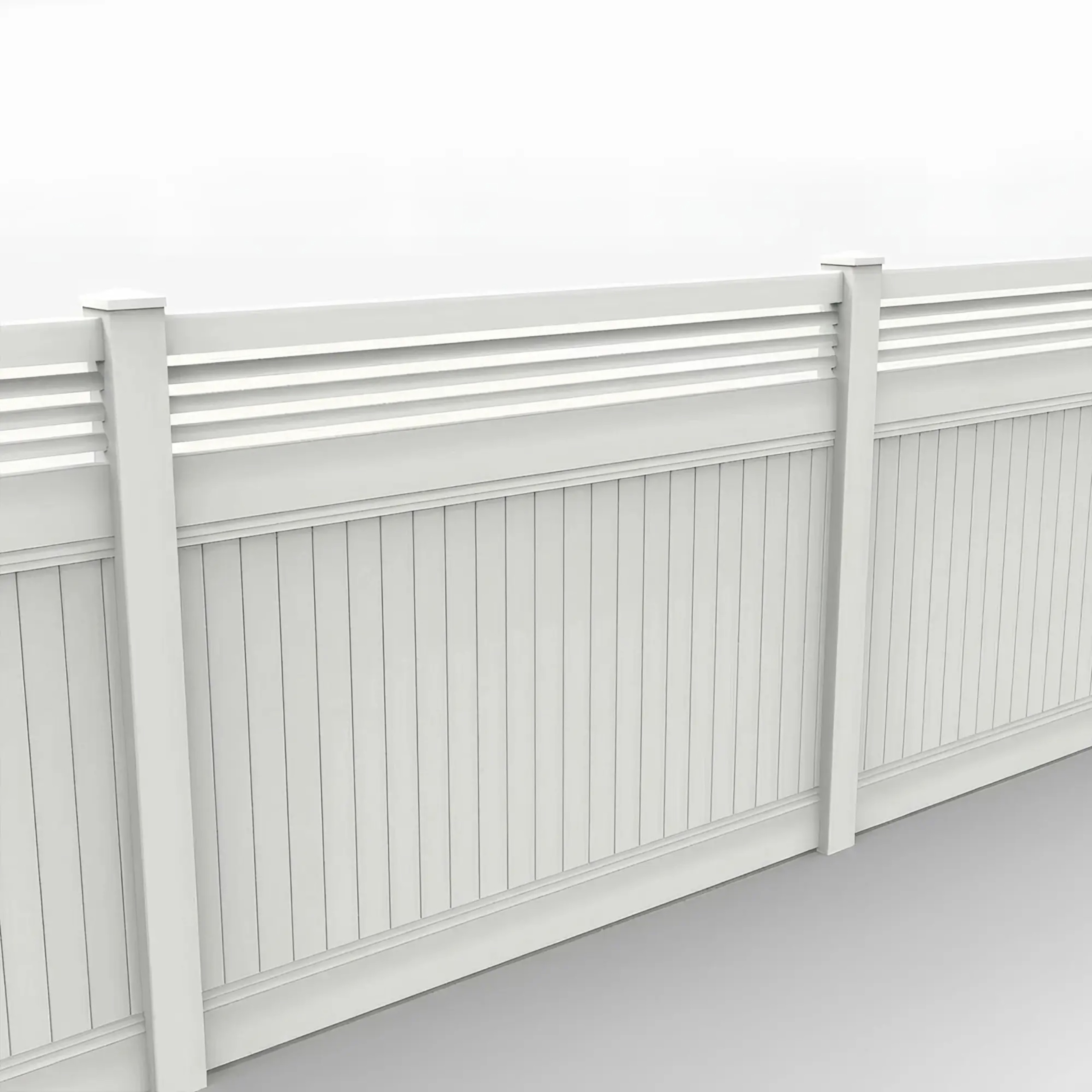 White Vinyl Vertical Privacy Fence Panel w/Horizontal Picket Top, 6ft height 8ft width, White - Image 1