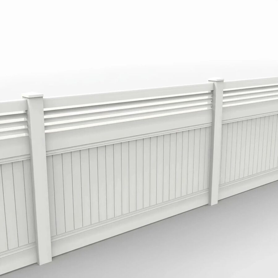 Vinyl Vertical Privacy Fence Panel w/Horizontal Picket Top, 5ft height 8ft width, White