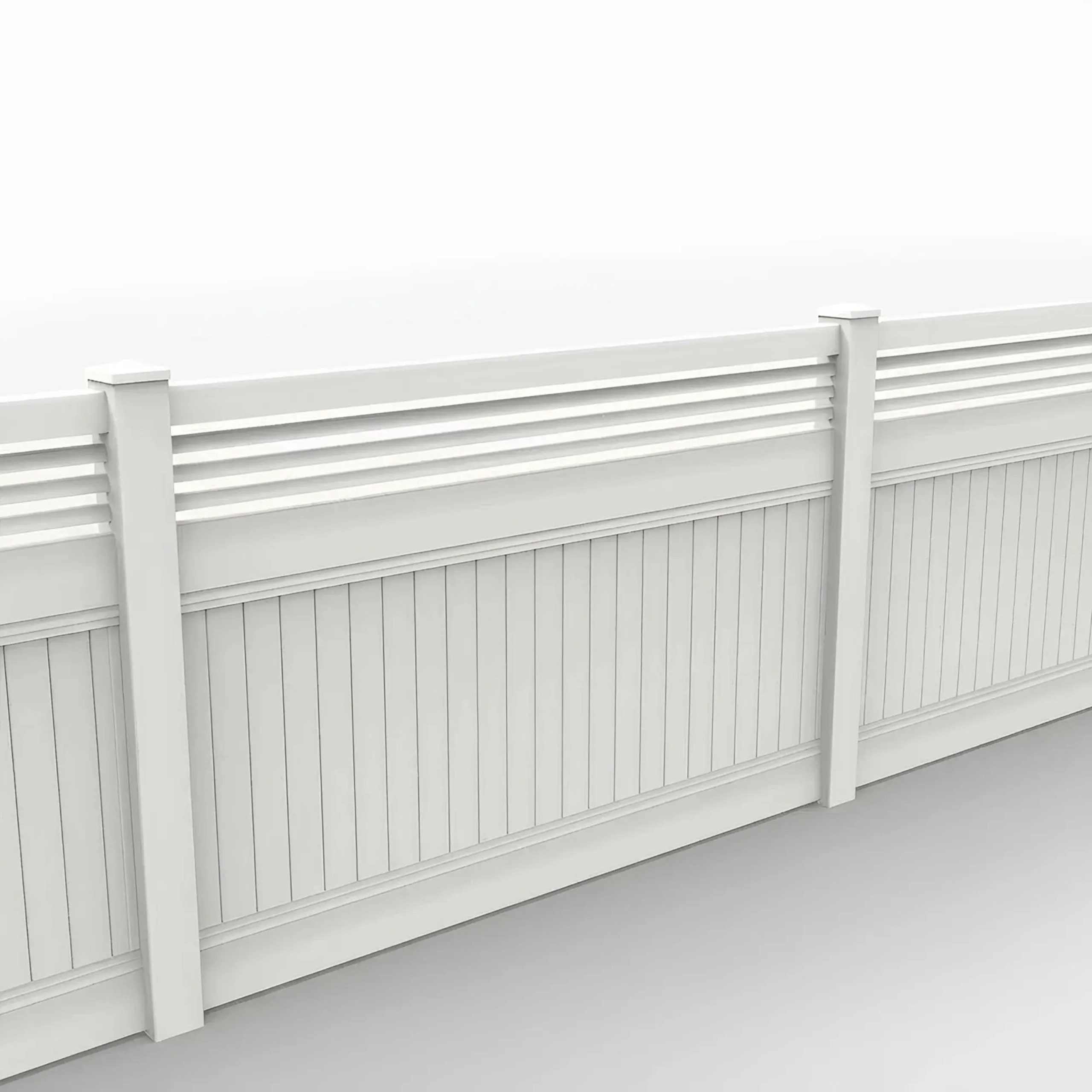 White Vinyl Vertical Privacy Fence Panel w/Horizontal Picket Top, 5ft height 8ft width, White - Image 1