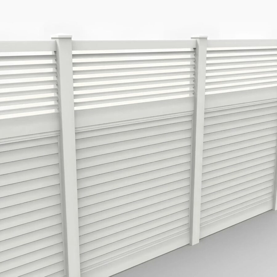 Vinyl Horizontal Privacy Fence Panel w/Horizontal Picket Top, 8ft height 6ft width, White