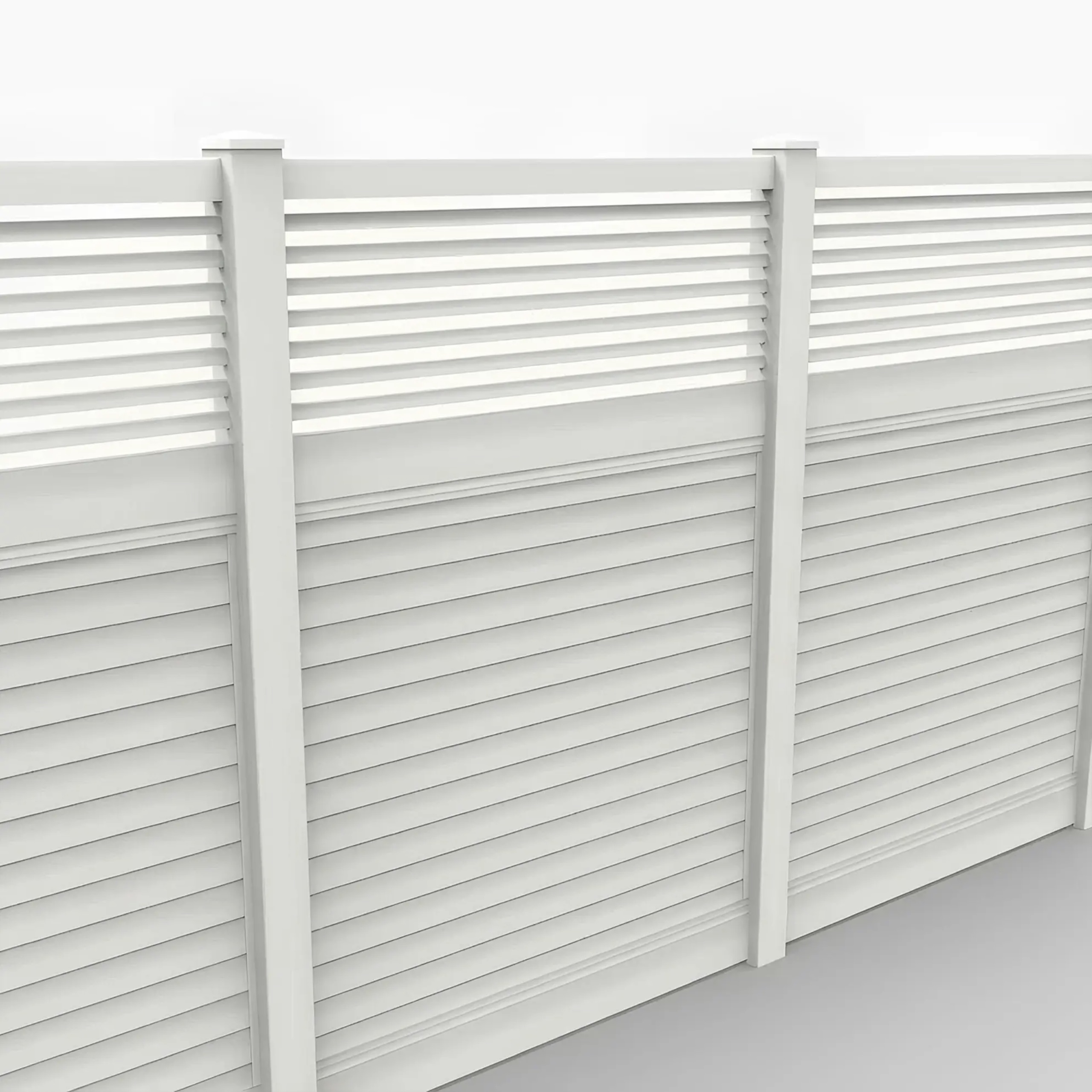 White Vinyl Horizontal Privacy Fence Panel w/Horizontal Picket Top, 8ft height 6ft width, White - Image 1
