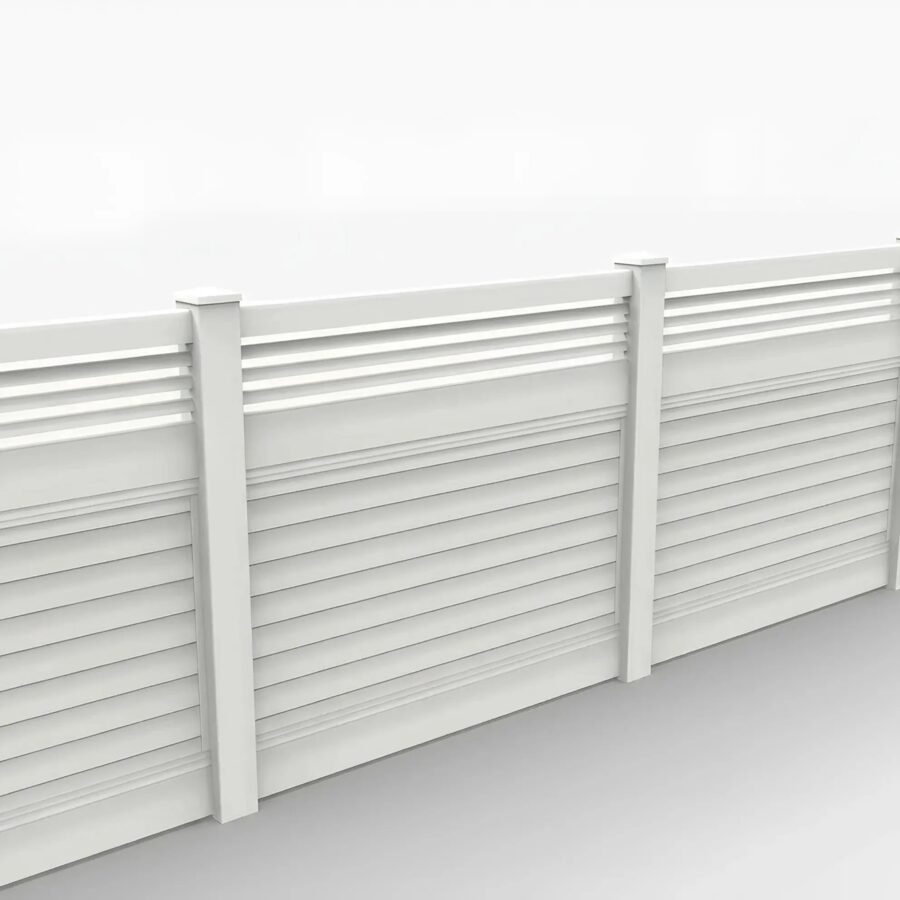 Vinyl Horizontal Privacy Fence Panel w/Horizontal Picket Top, 5ft height 6ft width, White