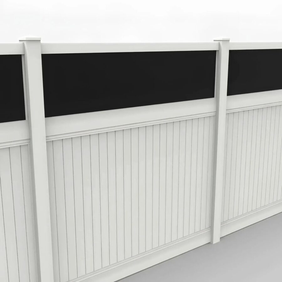 Vinyl Vertical Privacy Fence Panel w/Acrylic Top, 8ft height 8ft width, White