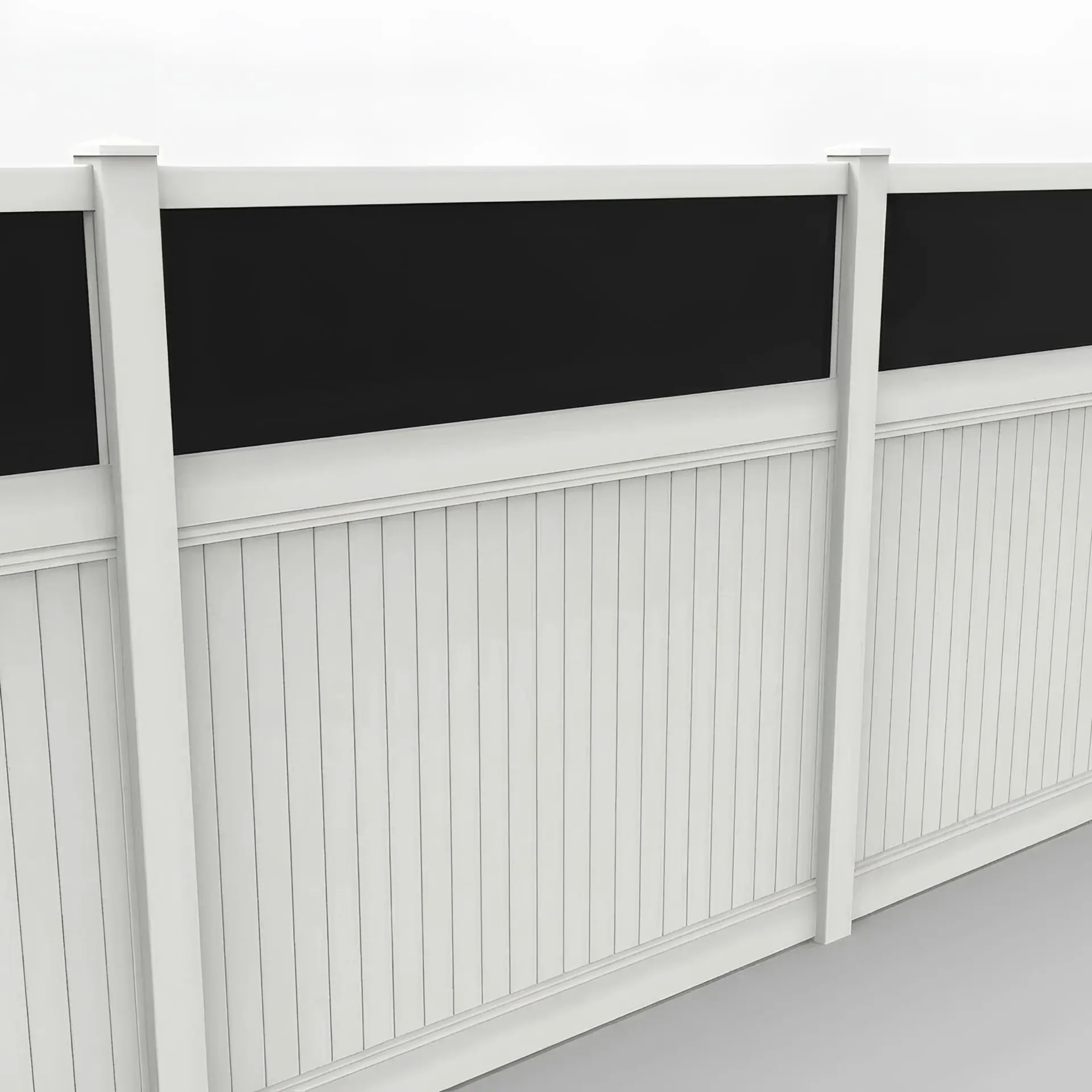 White Vinyl Vertical Privacy Fence Panel w/Acrylic Top, 8ft height 8ft width, White - Image 1