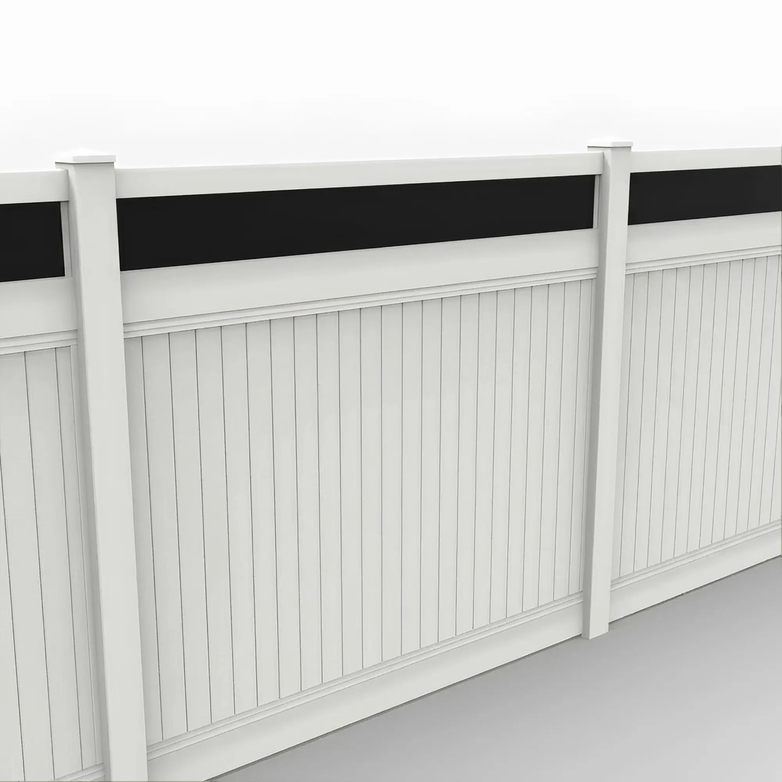 White Vinyl Vertical Privacy Fence Panel w/Acrylic Top, 7ft height 8ft width, White - Image 1