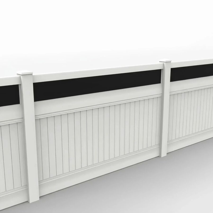 Vinyl Vertical Privacy Fence Panel w/Acrylic Top, 5ft height 8ft width, White