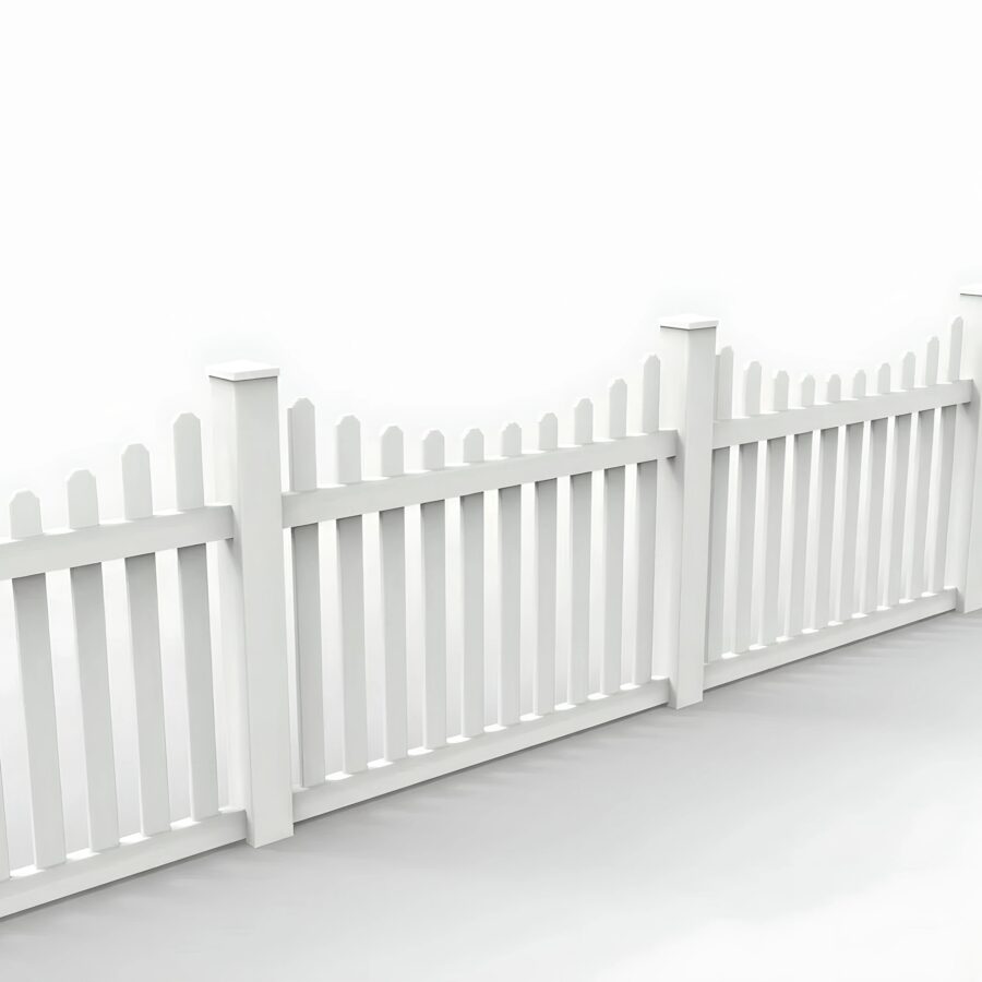 Vinyl Scalloped Picket Fence Panel, 4ft height 6ft width, White