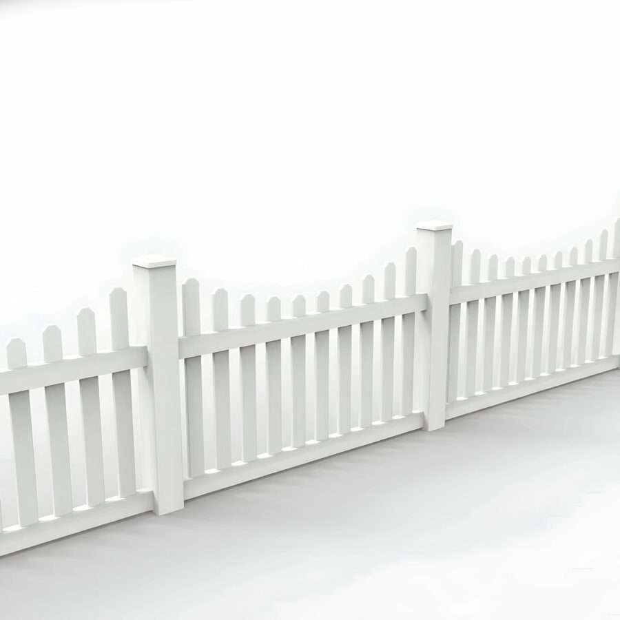 Vinyl Scalloped Picket Fence Panel, 3ft height 6ft width, White