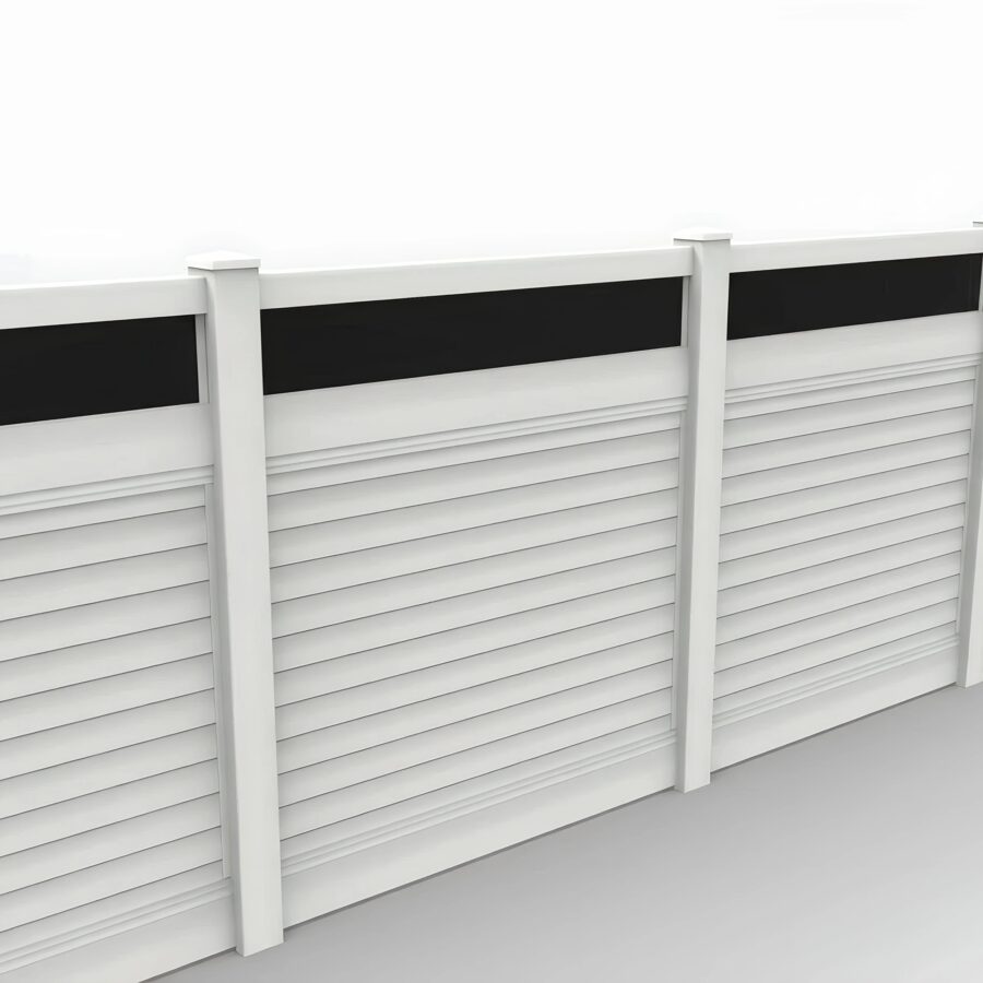 Vinyl Horizontal Privacy Fence Panel w/Acrylic Top, 6ft height 6ft width, White