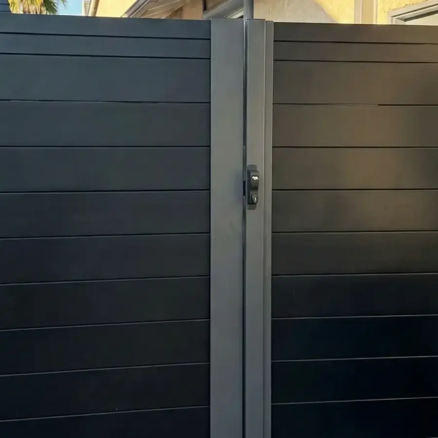 Matte Black Aluminum Privacy Gate With A Contemporary Horizontal Plank Design Installed At A Residence 2