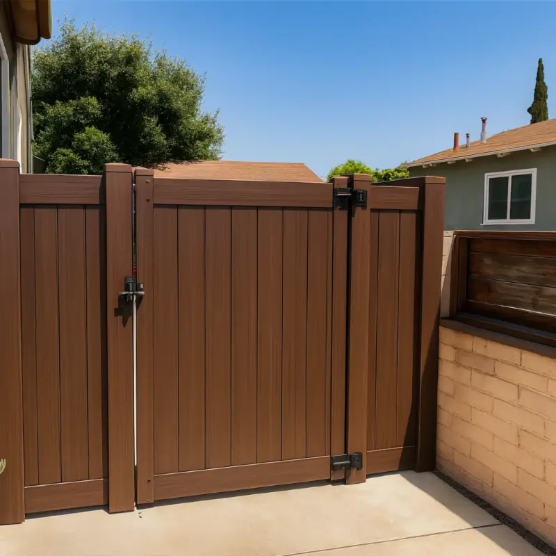 Newly Installed MaintenanceFree Brown Privacy Fence Outlining A Property Boundary With A Secure And Modern Look