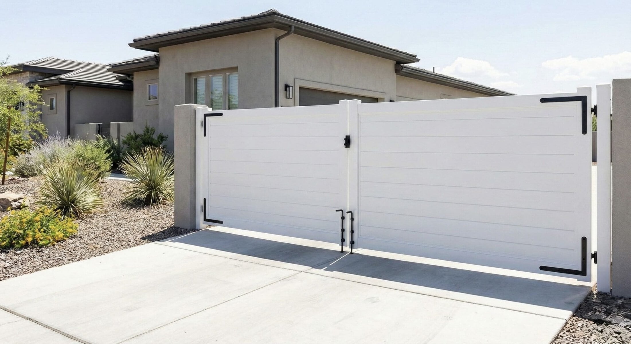 White Horizontal Vinyl Driveway Gate
