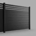 Aluminum Horizontal Privacy Fence Panel w/Horizontal Picket Top, 5ft height 8ft width, Textured Black