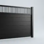 Aluminum Horizontal Privacy Fence Panel w/Vertical Picket Top, 8ft height 8ft width, Textured Black