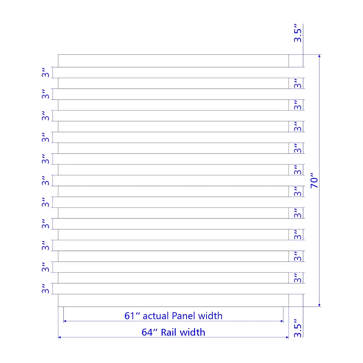 Vinyl Horizontal Flat Picket Fence Panel, 6Ft Height 6Ft Width, White