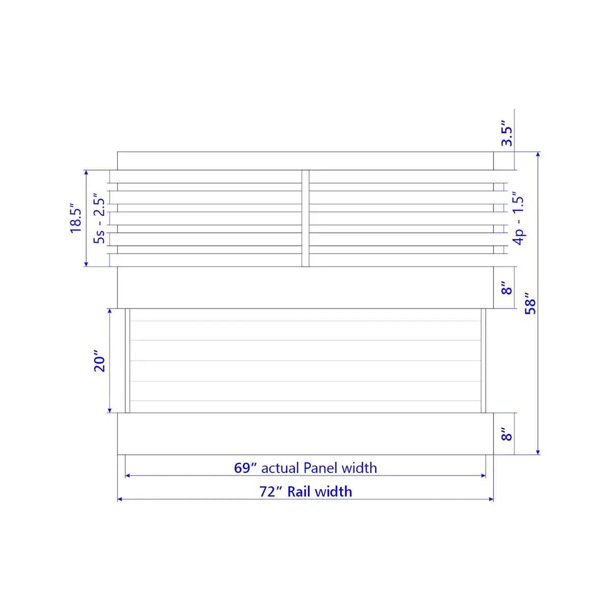 Vinyl Horizontal Privacy Fence Panel W/Horizontal Picket Top, 5Ft Height 6Ft Width, Tan