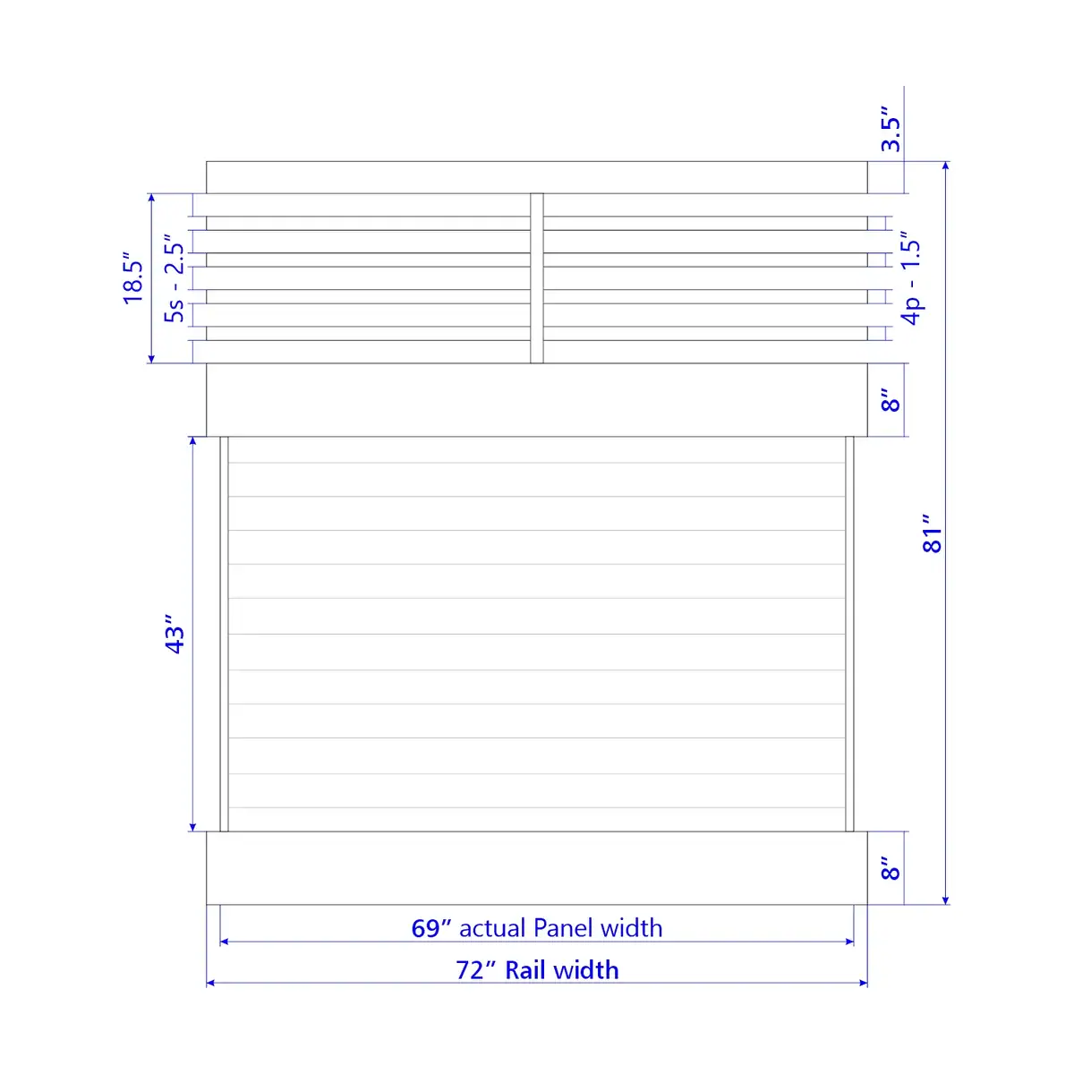 Vinyl Horizontal Privacy Fence Panel W/Horizontal Picket Top, 7Ft Height 6Ft Width, Clay