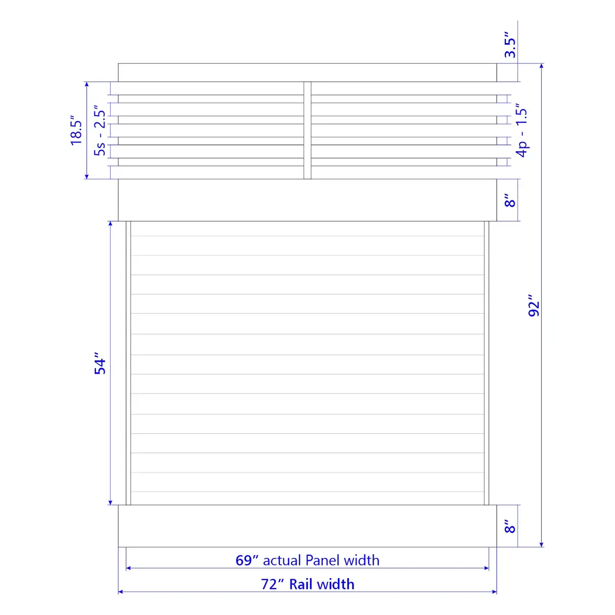 Vinyl Horizontal Privacy Fence Panel W/Horizontal Picket Top, 8Ft Height 6Ft Width, White
