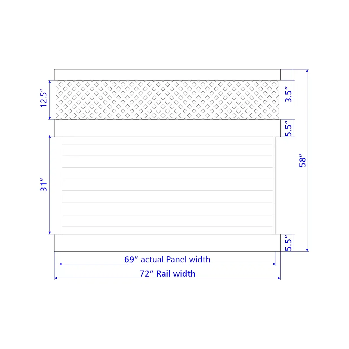 Vinyl Horizontal Privacy Fence Panel W/Lattice Top, 5Ft Height 6Ft Width, Tan