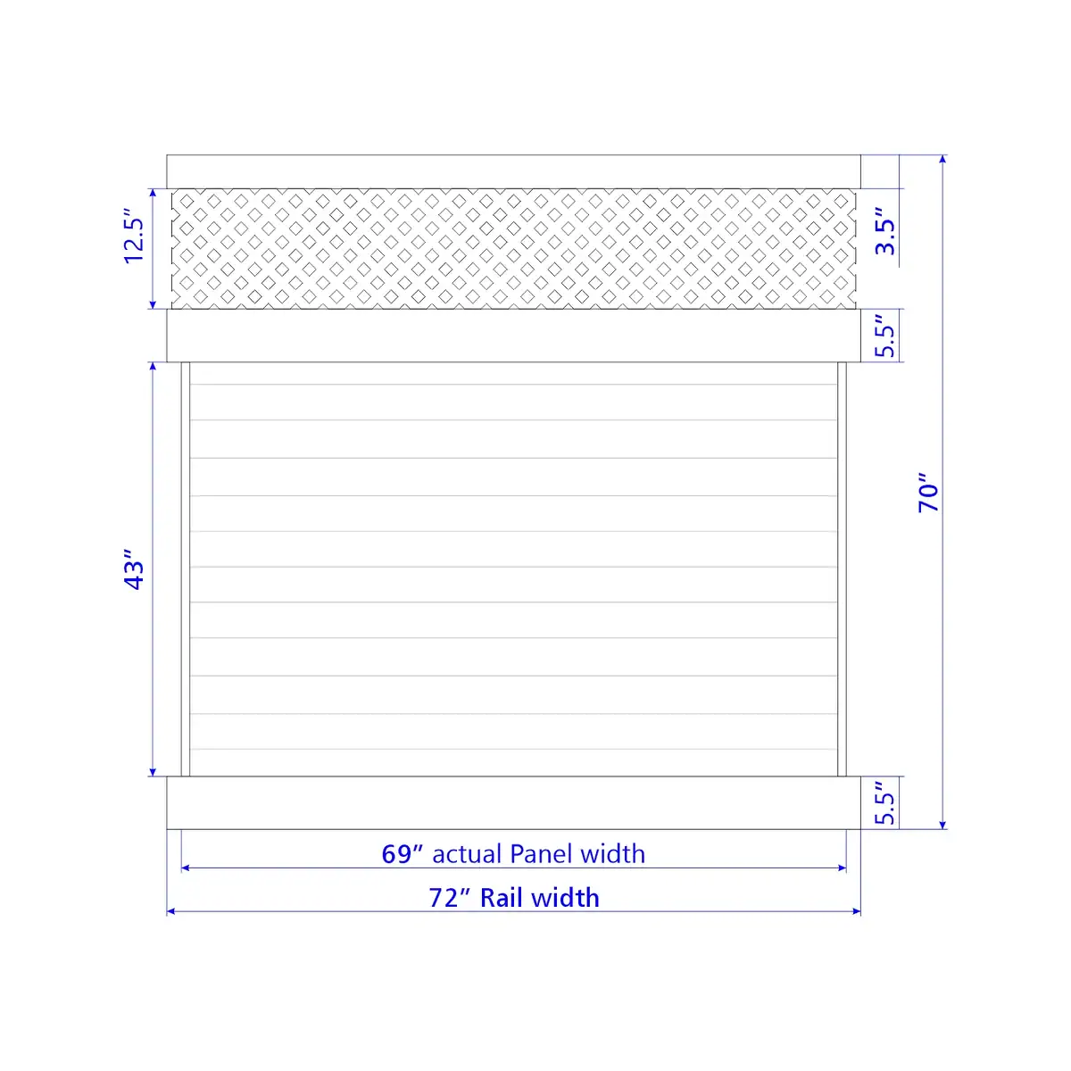 Vinyl Horizontal Privacy Fence Panel W/Lattice Top, 6Ft Height 6Ft Width, White