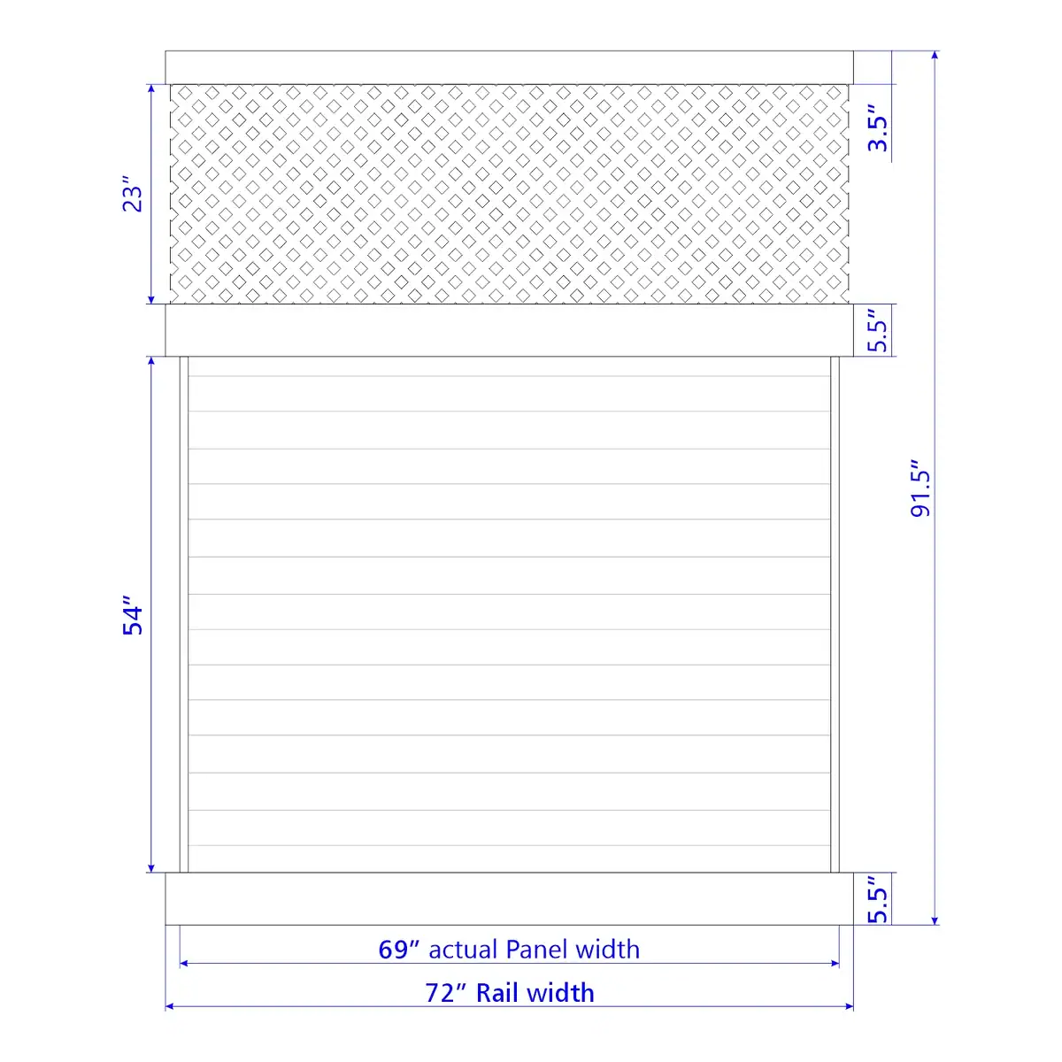 Vinyl Horizontal Privacy Fence Panel W/Lattice Top, 8Ft Height 6Ft Width, White