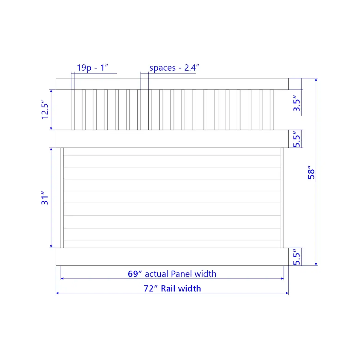 Vinyl Horizontal Privacy Fence Panel W/Vertical Picket Top, 5Ft Height 6Ft Width, Clay