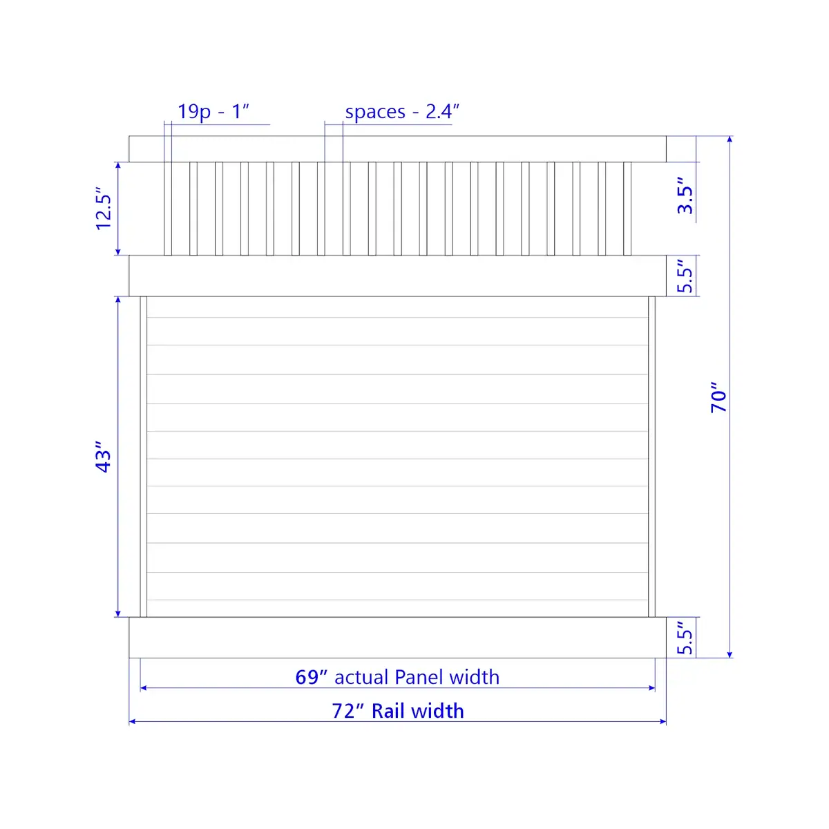 Vinyl Horizontal Privacy Fence Panel W/Vertical Picket Top, 6Ft Height 6Ft Width, White