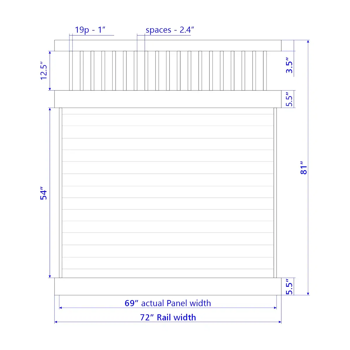 Vinyl Horizontal Privacy Fence Panel W/Vertical Picket Top, 7Ft Height 6Ft Width, Clay