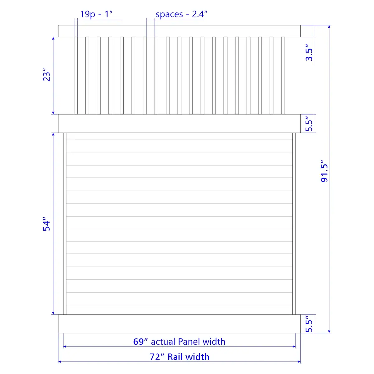 Vinyl Horizontal Privacy Fence Panel W/Vertical Picket Top, 8Ft Height 6Ft Width, Tan