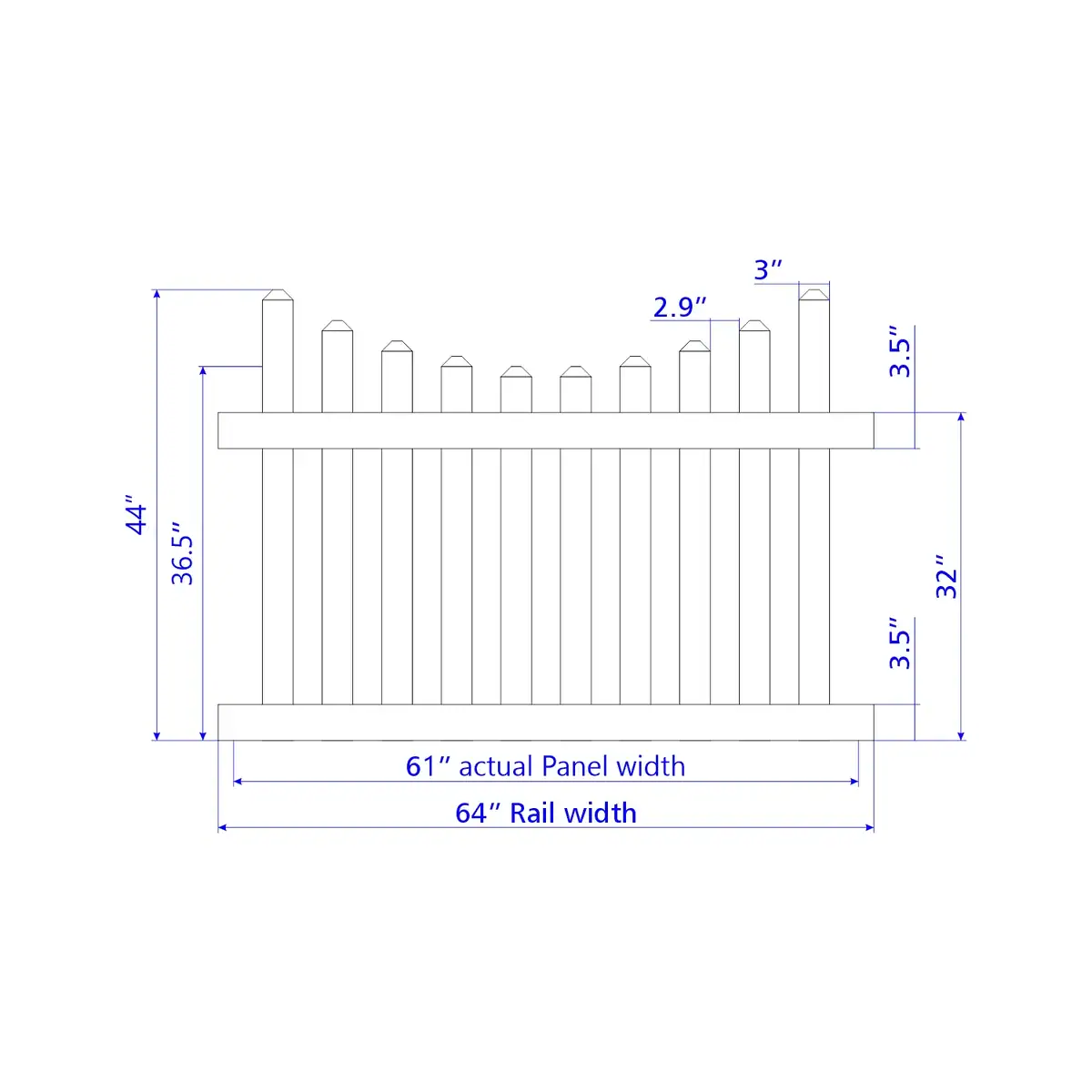 Vinyl Scalloped Picket Fence Panel, 4Ft Height 6Ft Width, White