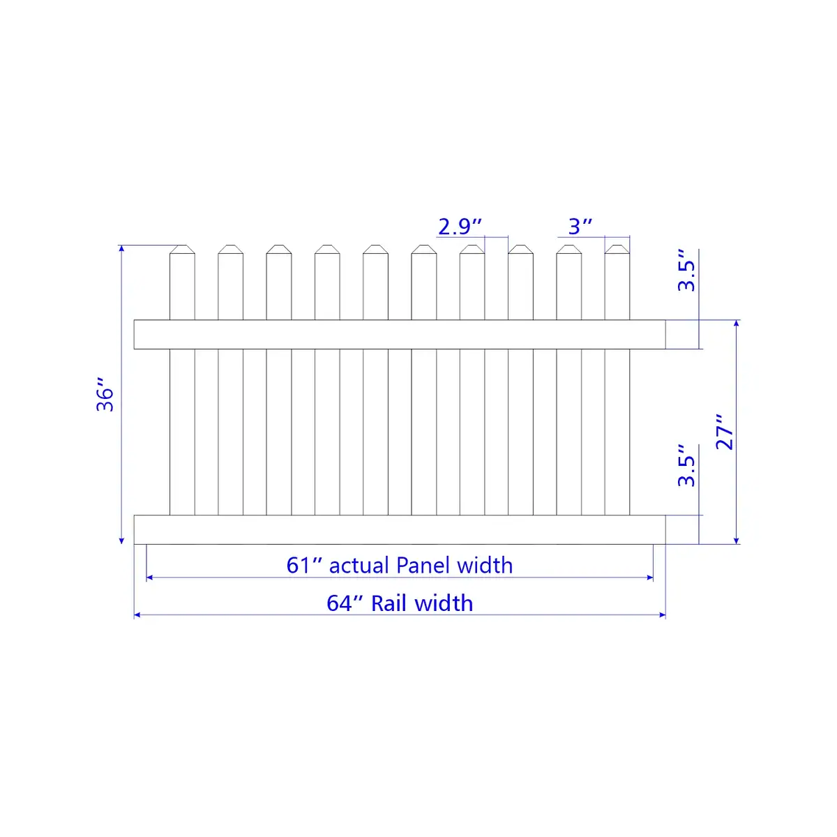 Vinyl Straight Picket Fence Panel, 3Ft Height 6Ft Width, White