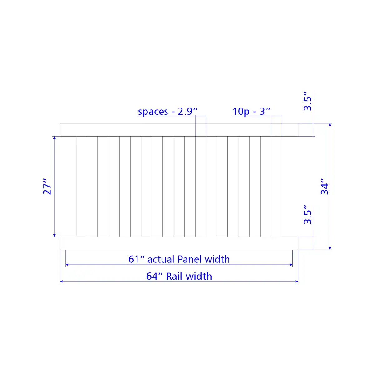 Vinyl Vertical Flat Picket Fence Panel, 3Ft Height 6Ft Width, White