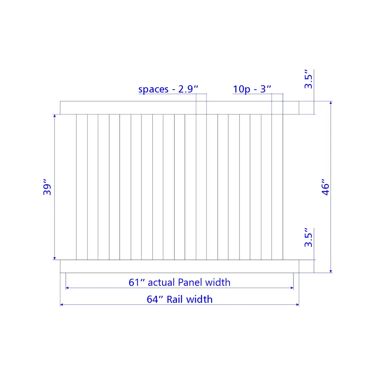 Vinyl Vertical Flat Picket Fence Panel, 4Ft Height 6Ft Width, White
