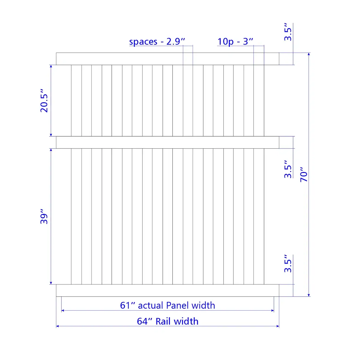 Vinyl Vertical Flat Picket Fence Panel, 6Ft Height 6Ft Width, Tan