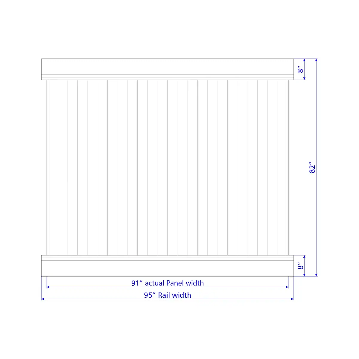 Vinyl Vertical Privacy Fence Panel, 7Ft Height 8Ft Width, Arctic Blend