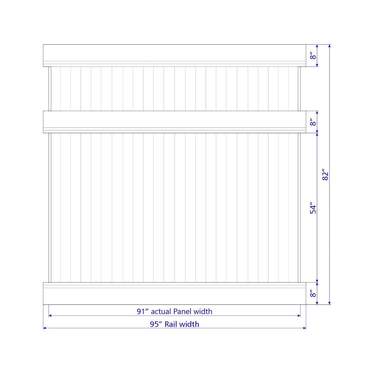 Vinyl Vertical Privacy Fence Panel, 8Ft Height 8Ft Width, Gray