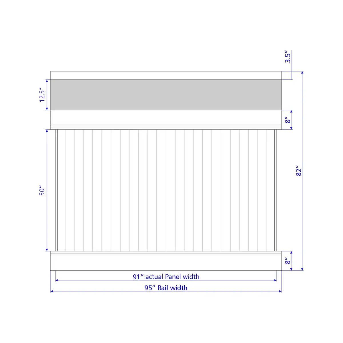 Vinyl Vertical Privacy Fence Panel W/Acrylic Top, 7Ft Height 8Ft Width, White