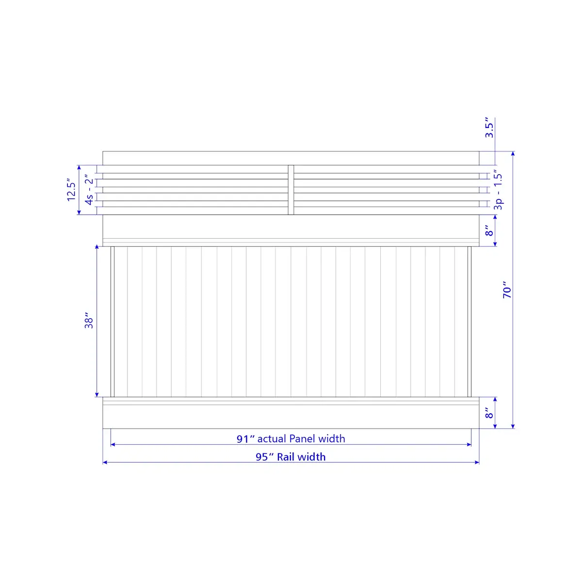 Vinyl Vertical Privacy Fence Panel W/Horizontal Picket Top, 6Ft Height 8Ft Width, Clay