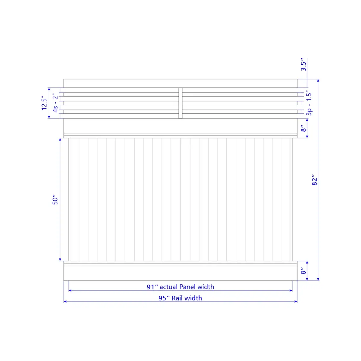 Vinyl Vertical Privacy Fence Panel W/Horizontal Picket Top, 7Ft Height 8Ft Width, Clay