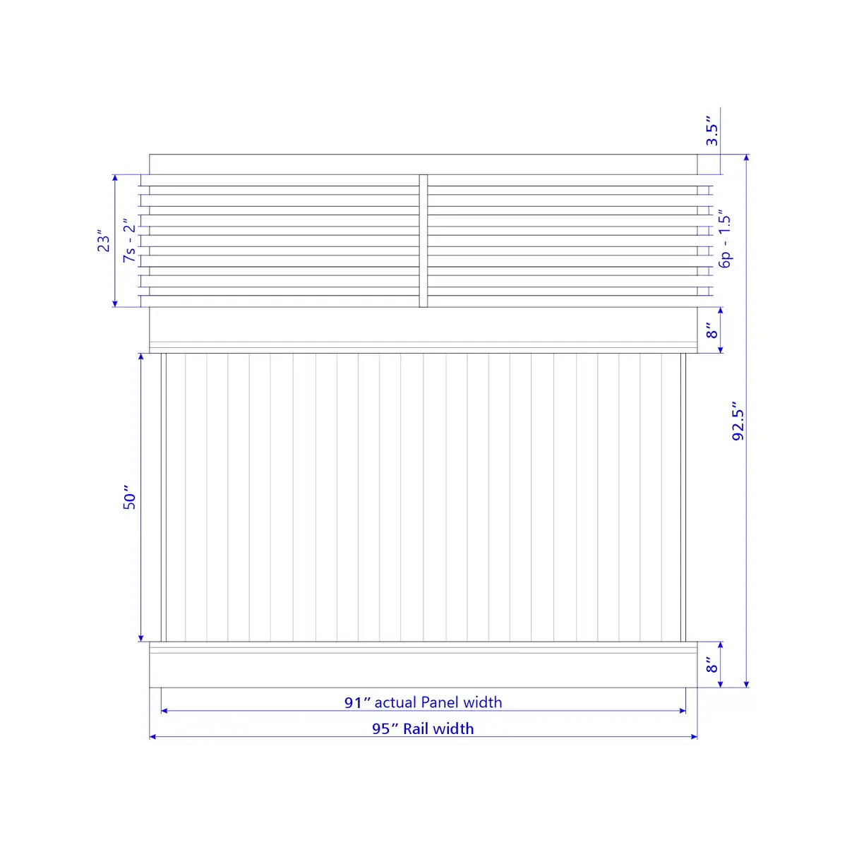 Vinyl Vertical Privacy Fence Panel W/Horizontal Picket Top, 8Ft Height 8Ft Width, Clay