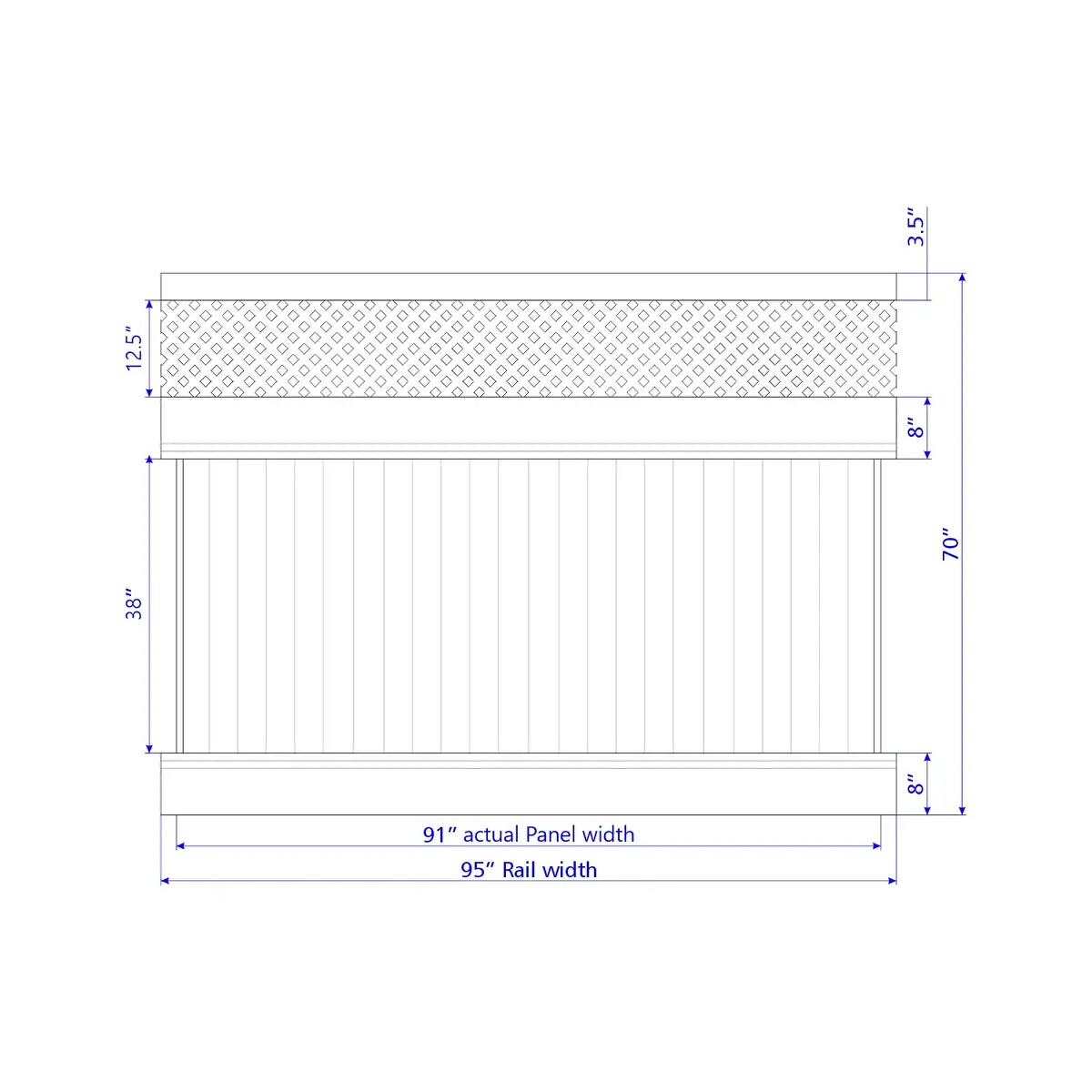 Vinyl Vertical Privacy Fence Panel W/Lattice Top, 6Ft Height 8Ft Width, White