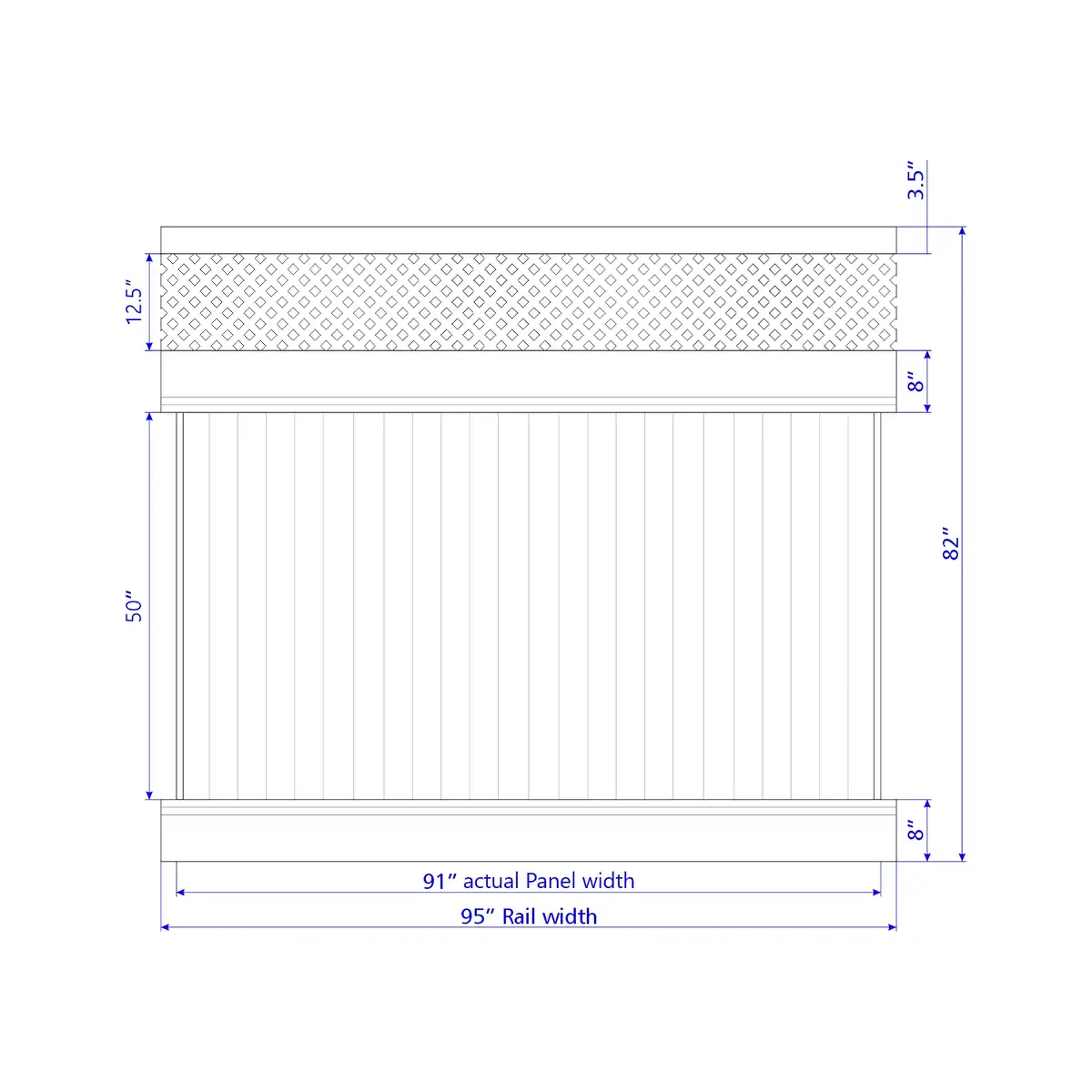 Vinyl Vertical Privacy Fence Panel W/Lattice Top, 7Ft Height 8Ft Width, Tan